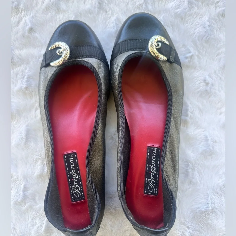 Brighton Baby Black and Silver metallic leather Flats with Red Insole
